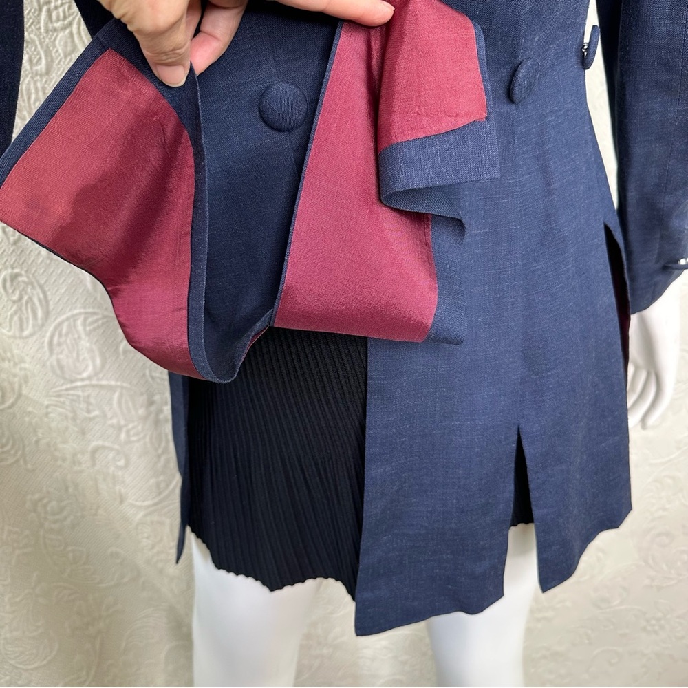 Alberto Makali 80s VTG Rayon/Linen Blazer Back Button Tail Detail - Picture 10 of 16